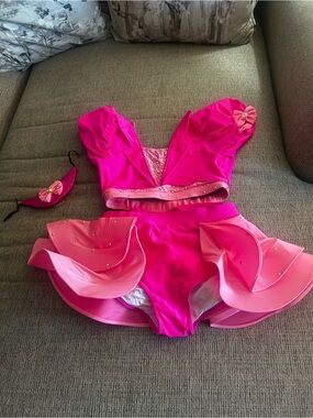Girls' Hot Pink Dance Costume Set with Skirt and Top